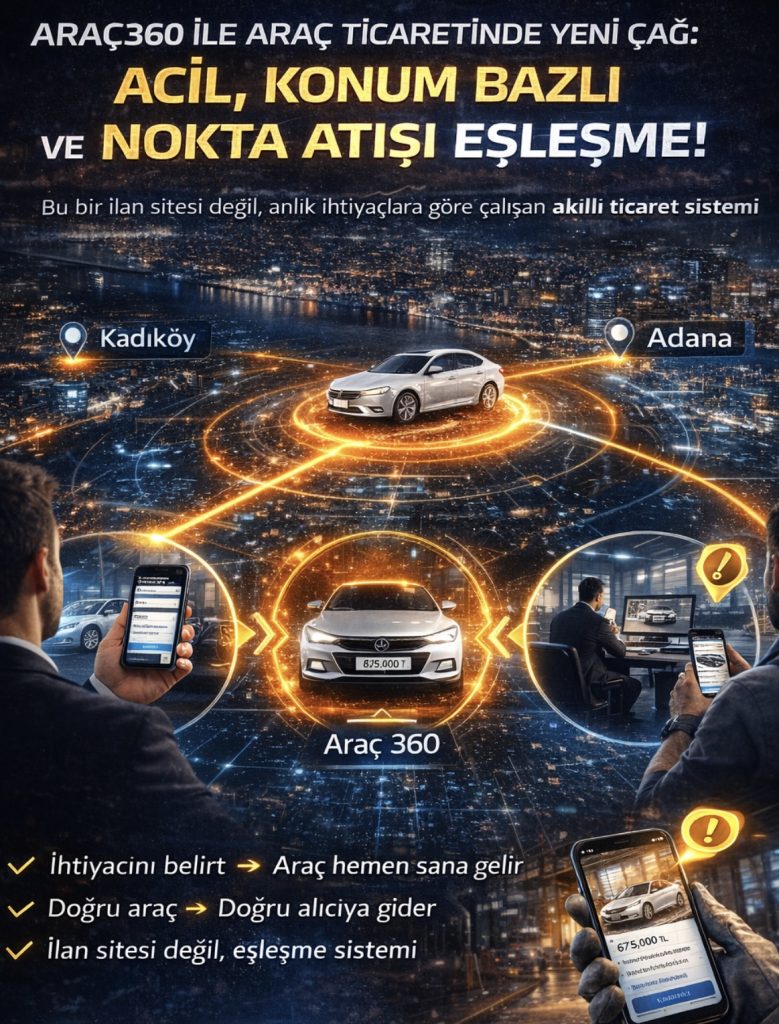 👉 “ARAÇ360 İLE ARAÇ TİCARETİNDE YENİ ÇAĞ: ACİL, KONUM BAZLI VE NOKTA ATIŞI EŞLEŞME!”