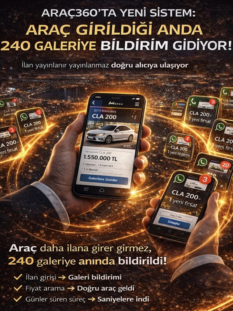 “ARAÇ360’TA YENİ SİSTEM: ARAÇ GİRİLDİĞİ ANDA 240 GALERİYE BİLDİRİM GİDİYOR!”