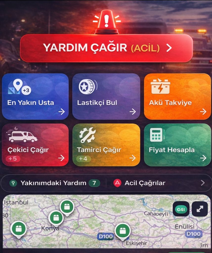 “7/24 YOL YARDIMDA YENİ SİSTEM: KONUM GÖNDER, DESTEK ANINDA GELSİN!”